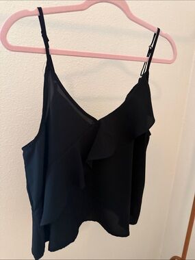 Women's Black Ruffle-Trim Camisole with Adjustable Straps